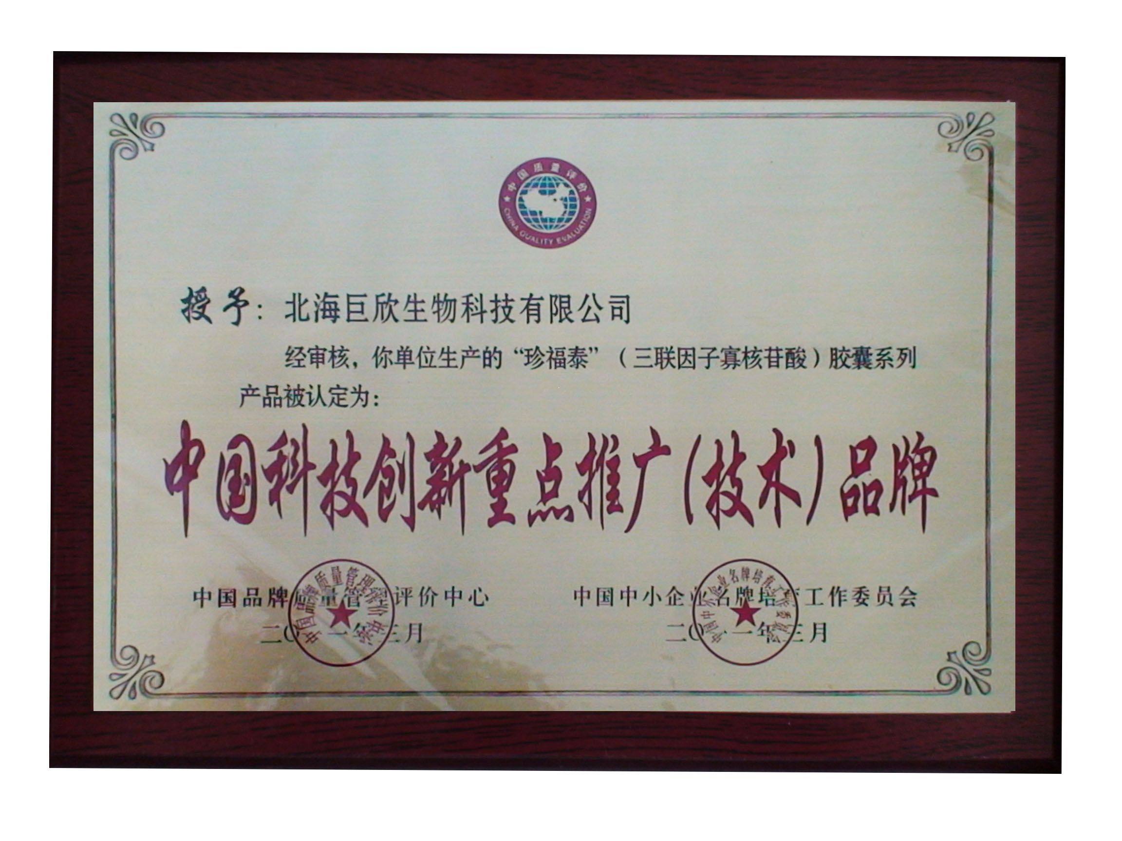 企業(yè)榮譽(yù)-中國(guó)科技創(chuàng)新重點(diǎn)推廣(技術(shù))品牌銅牌